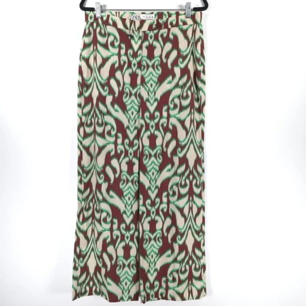 NWOT‎ ZARA Printed Pants Trousers Mid-Rise Straight Leg Size MEDIUM